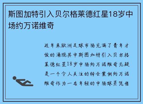 斯图加特引入贝尔格莱德红星18岁中场约万诺维奇